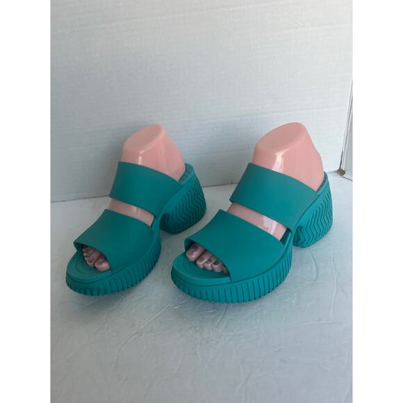 Sorel ONA Streetworks Blue Seasalt Rubber Slide Platform Chunky Heel Sandal Sz 8 - Picture 1 of 10